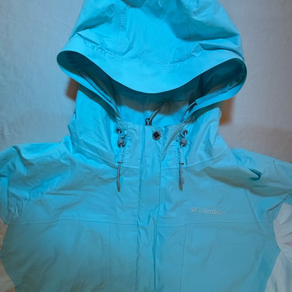 Columbia Women’s XL Aqua Blue White Fleece Lined Hooded Winter Jacket - Picture 4 of 16